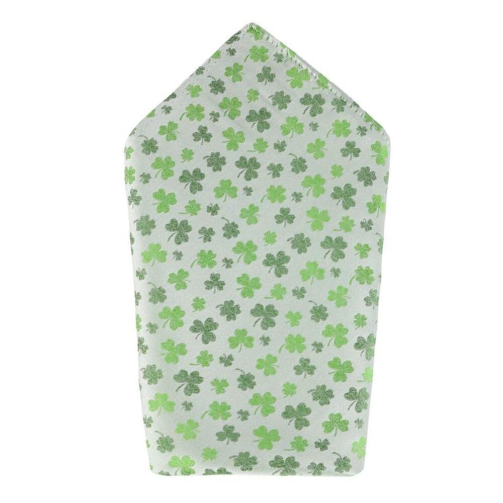 Trafalgar White Shamrock Novelty Silk 12x12 Pocket Square